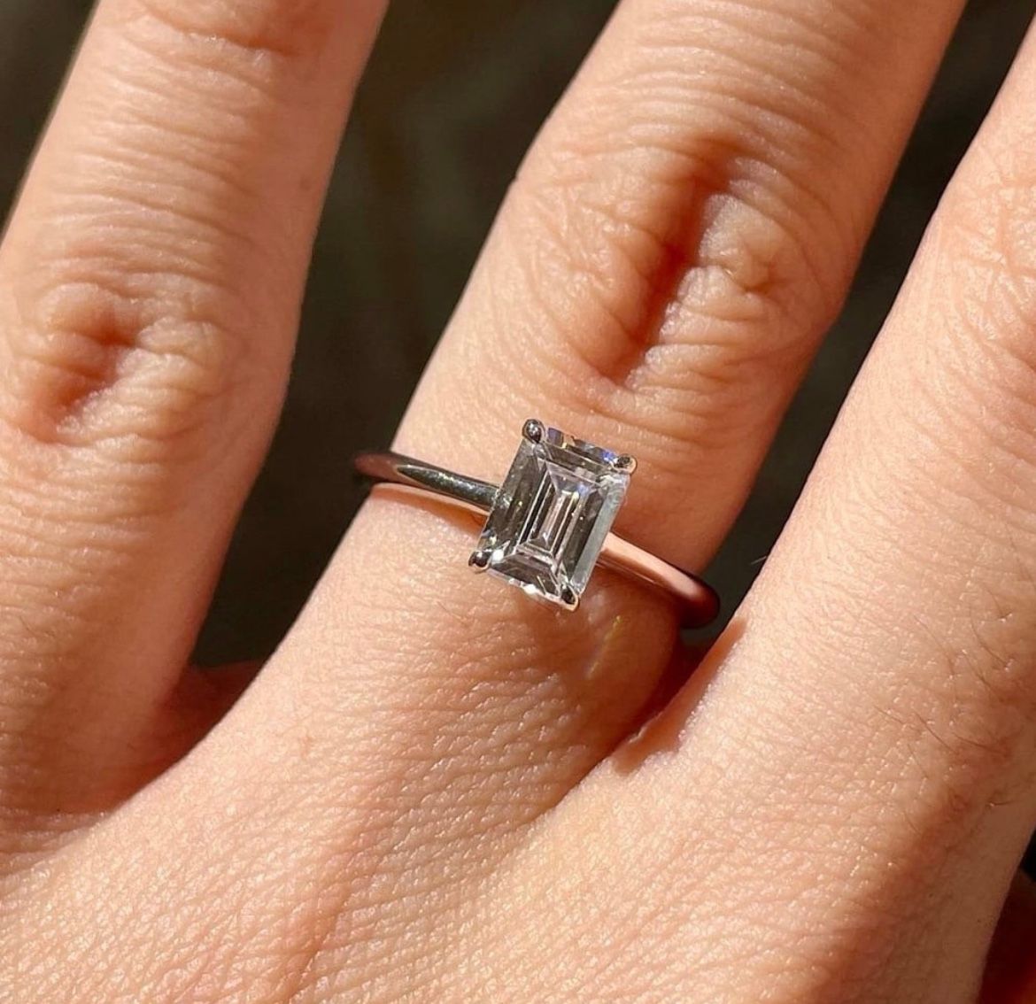 Emerald Cut Moissanite Solitaire Ring, Size 6