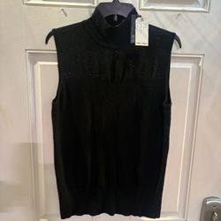 Cable & Gauge Women's Sleeveless Mock Neck Hotfix Sweater, Size Large