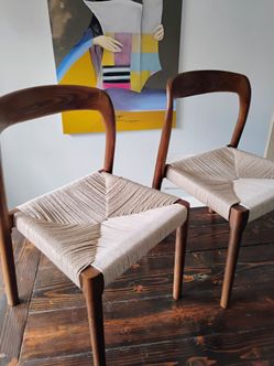 Wicker and walnut chairs
