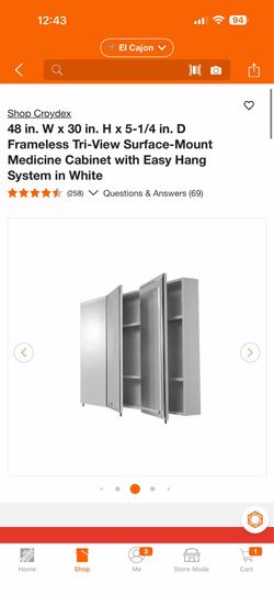 Croydex 48 in. W x 30 in. H x 5-1/4 in. D Frameless Tri-View Surface-Mount Medicine Cabinet with Easy Hang System in White