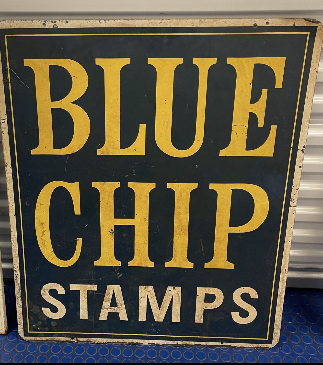 Vintage Blue Chips Stamps Sign