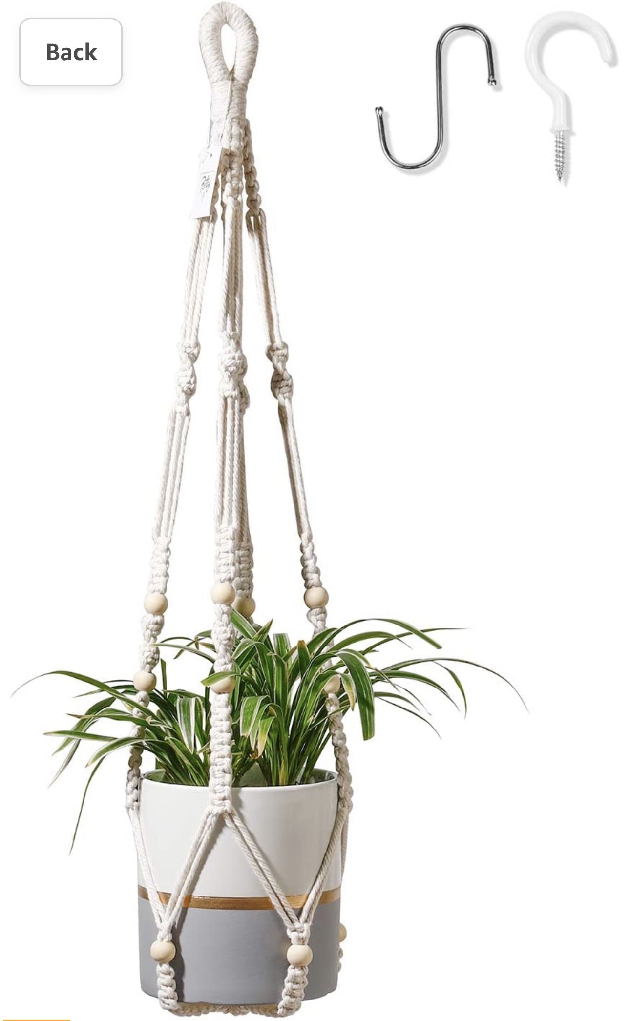 Macrame Plant Hanger - Hanging Planter Indoor with Beads and 2 PCS Hooks Hanging Plant Holder No Tassel for Indoor Outdoor Home Decor 1 Pack 35 inch