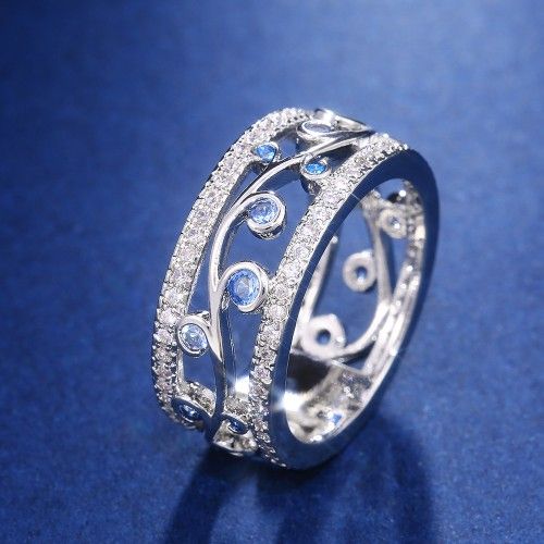 "Eternity Dainty Sea Blue Gems Twisted Vines Trendy Rings for Women, PD544