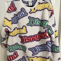 Disneyland Adult Logo Multi Color Fleece Pullover Sweater size XL