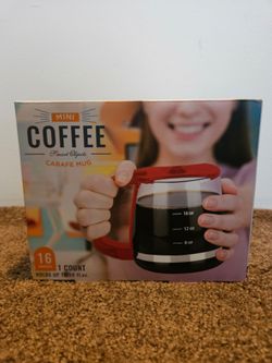 Mini Coffee Carafe Mug 16 oz Glass Coffee Cup w/ Red Lid