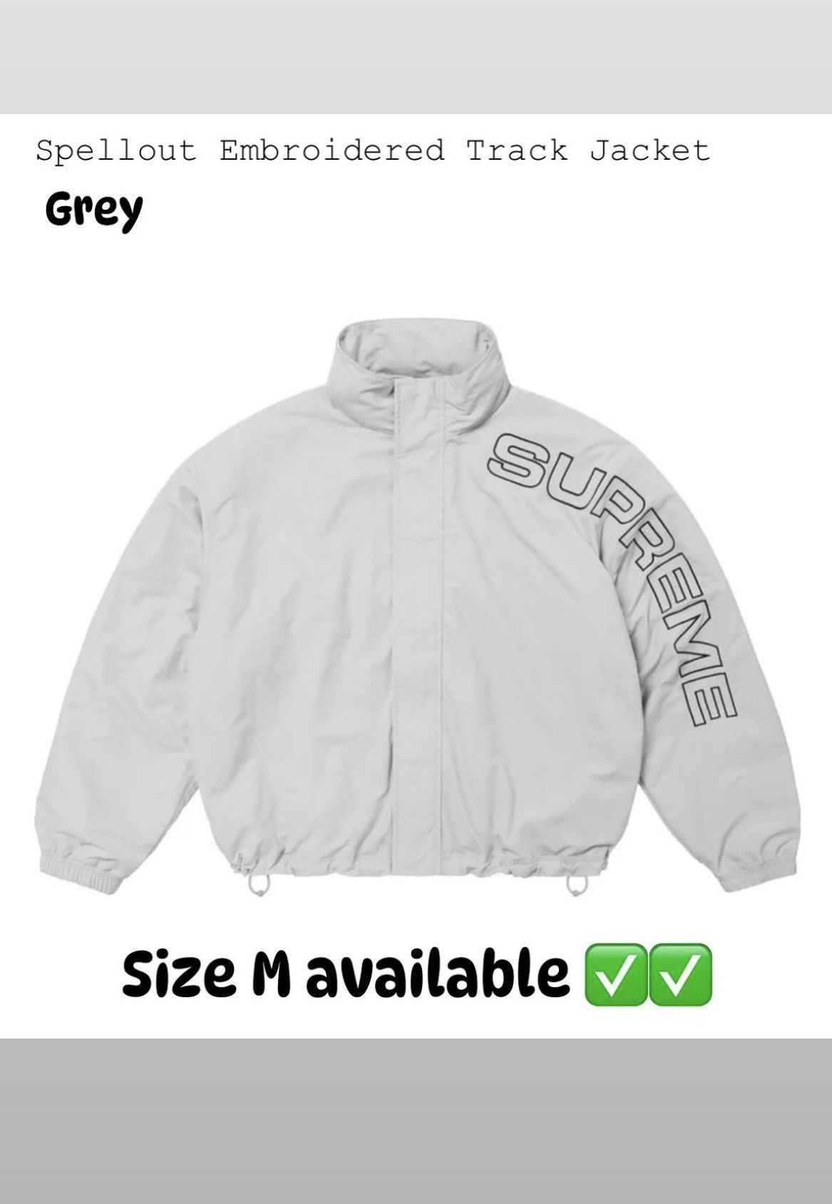 【Supreme】★Spellout Embroidered Track Jacket Grey - 24FW★ Supreme Spellout Embroidered Track Jacket (FW24) - $178