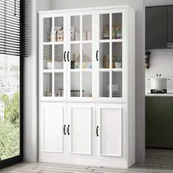 White Wood Buffet and Hutch Kitchen Cabinet 