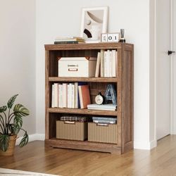 Nj-LINSY HOME 40in 3 Tier Booksh elf, Small Bookcas e Shel f Storag e Organizer, Modern Book Shel f for Bedroom, Living Room and Home Office, Dark Bro