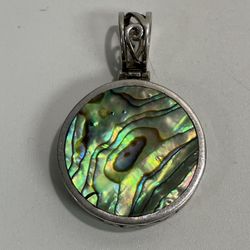 Vintage Abalone & Filigree 925 Sterling Silver Pendant ~ Double Sided ~ 7.4 gr