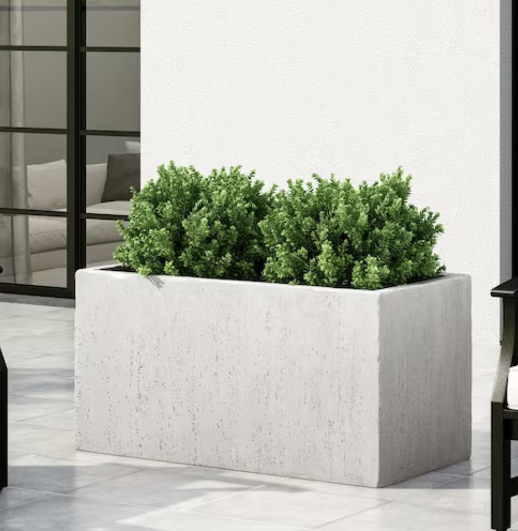 Fardeen Large White Lightweight Concrete Outdoor Rectangular Floor Planter