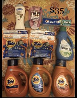 5 Tide; 1 Downy 1 Softsoap; 1 Bic Razors; 1 Toothpaste: 9 Items $35