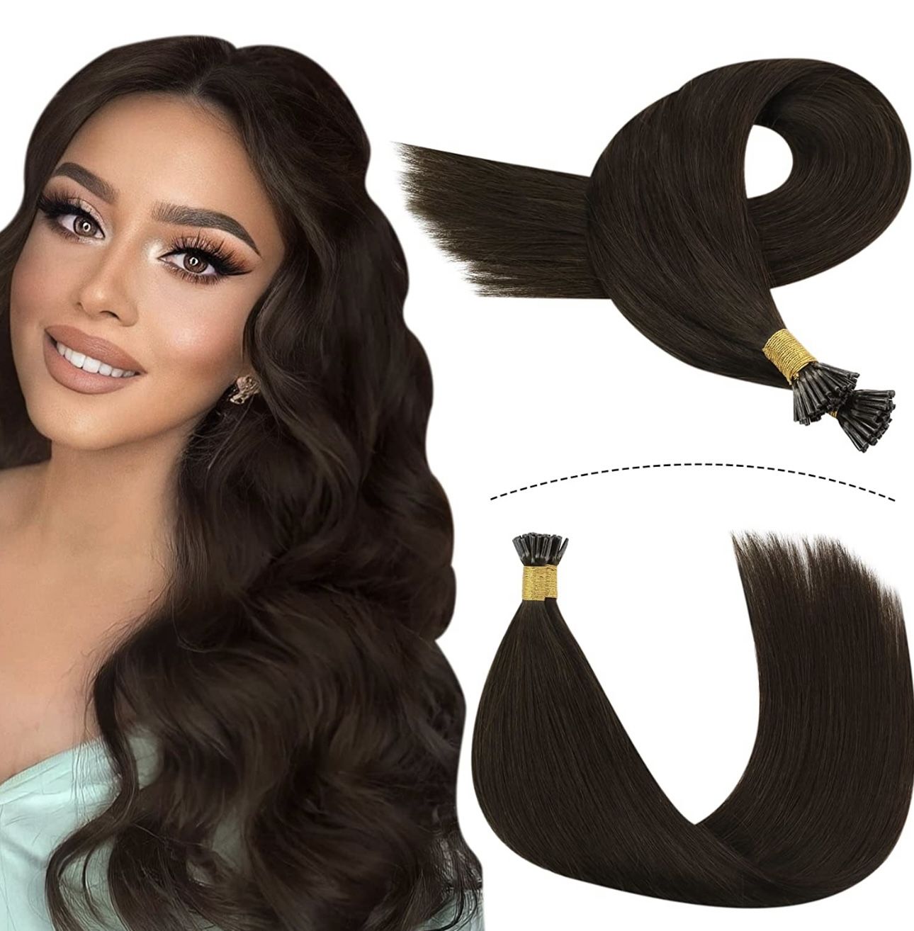 YoungSee I Tip Hair Extensions Human Hair Brown 24 Inch Fusion Hair Extensions Human Hair Dark Brown Itip Hair Extensions