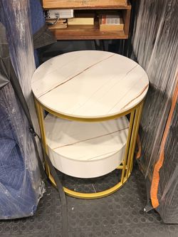 Round Side Table with Gold Frame and Marble Top