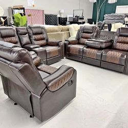 Phoenix Brown Reclining 3 PC. Sofa Set. Brand New