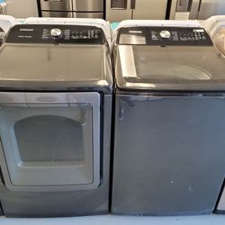 2020 Samsung Top Loading Washer And Gas Dryer Set In Black 