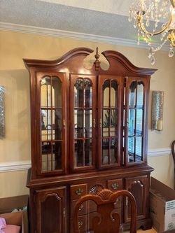 Cherry Wood China Cabinet with Glass Doors