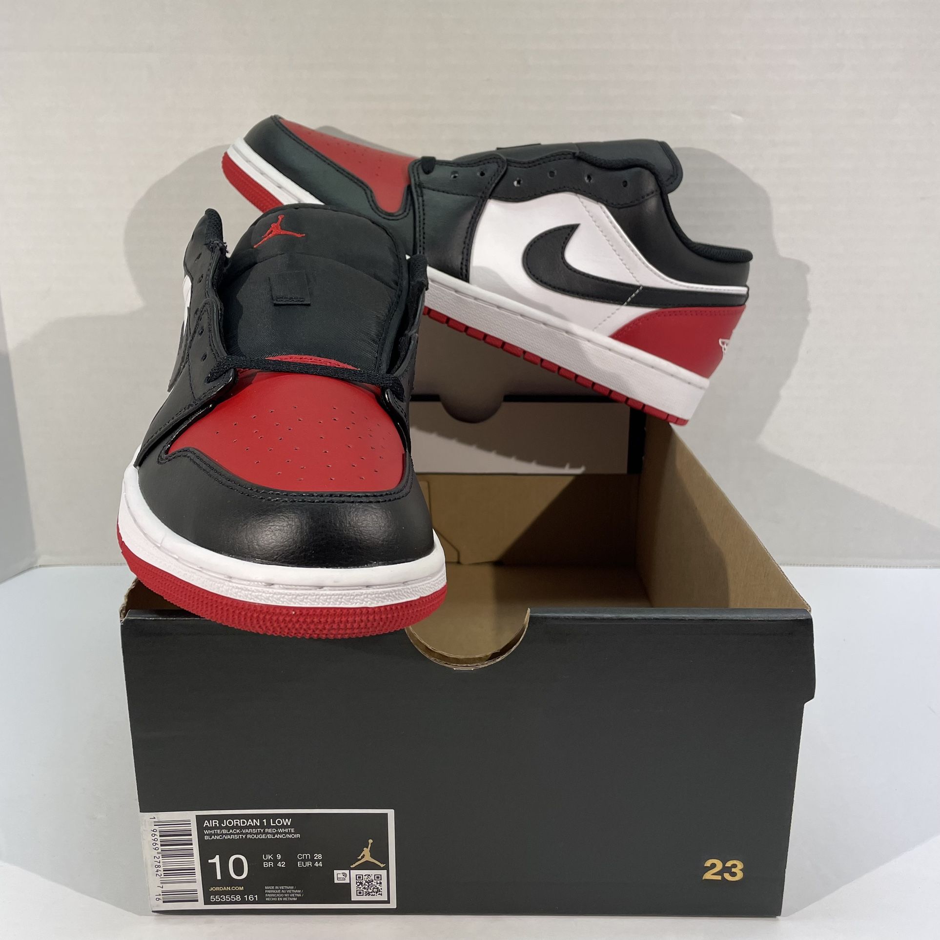 Nike Air Jordan 1 Low Bred Toe 553558-161 Shoes Mens 10 Womens 11.5