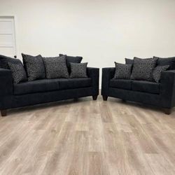 New Black Velvet Living Room Sofa Set - Delivery And Financing Available 