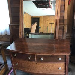 Antique Bow Front Lowboy Mirrored Dresser