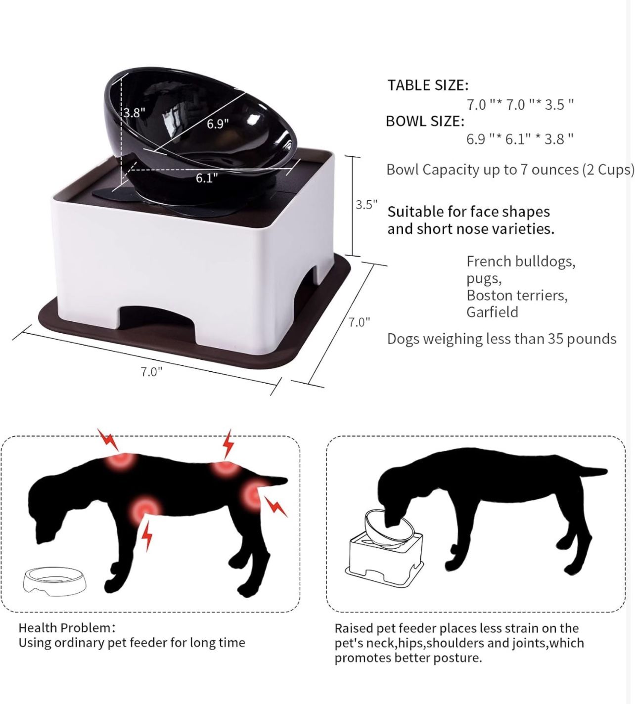 Raised Tilted Dog Feeding Bowl,Elevated Ceramic Dog Bowls Set Anti-Slip,Standing Pet Feeding Dish for Small Medium Dogs and Cats,Black NEW IN BOX 