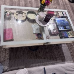 Glass And Wooden Coffee Table