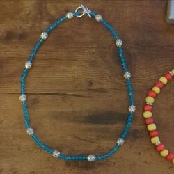 Teal Crystal Bead Necklace with Silver Accent Beads