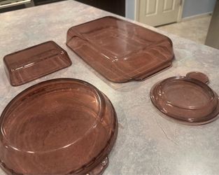 4 Pyrex- Vintage CRANBERRY colored dishes