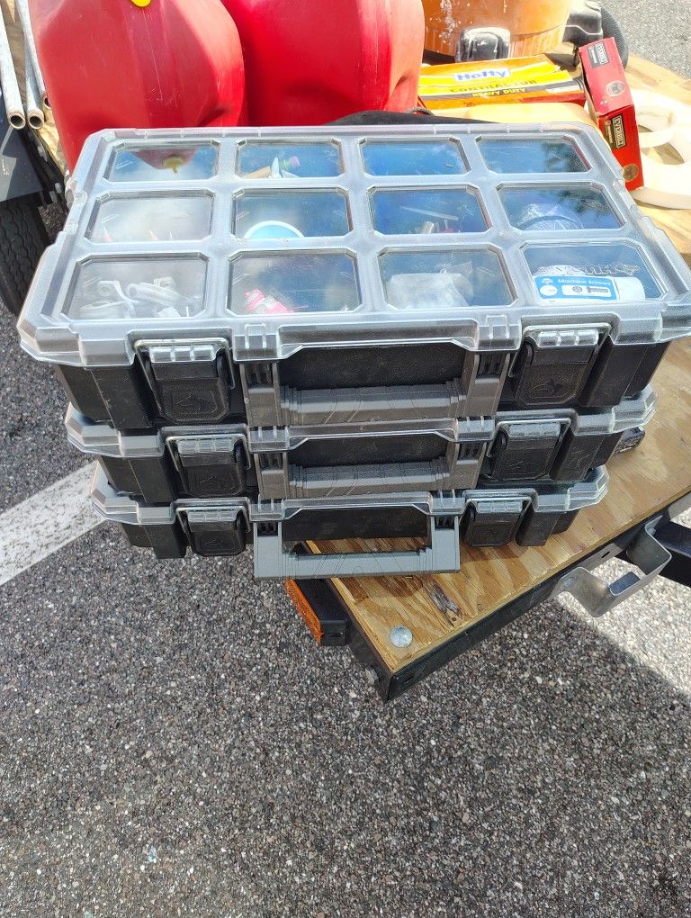BULK LOT: 3-Stack Modular Tool Organizers FULL of Plumbing & Electrical Parts
