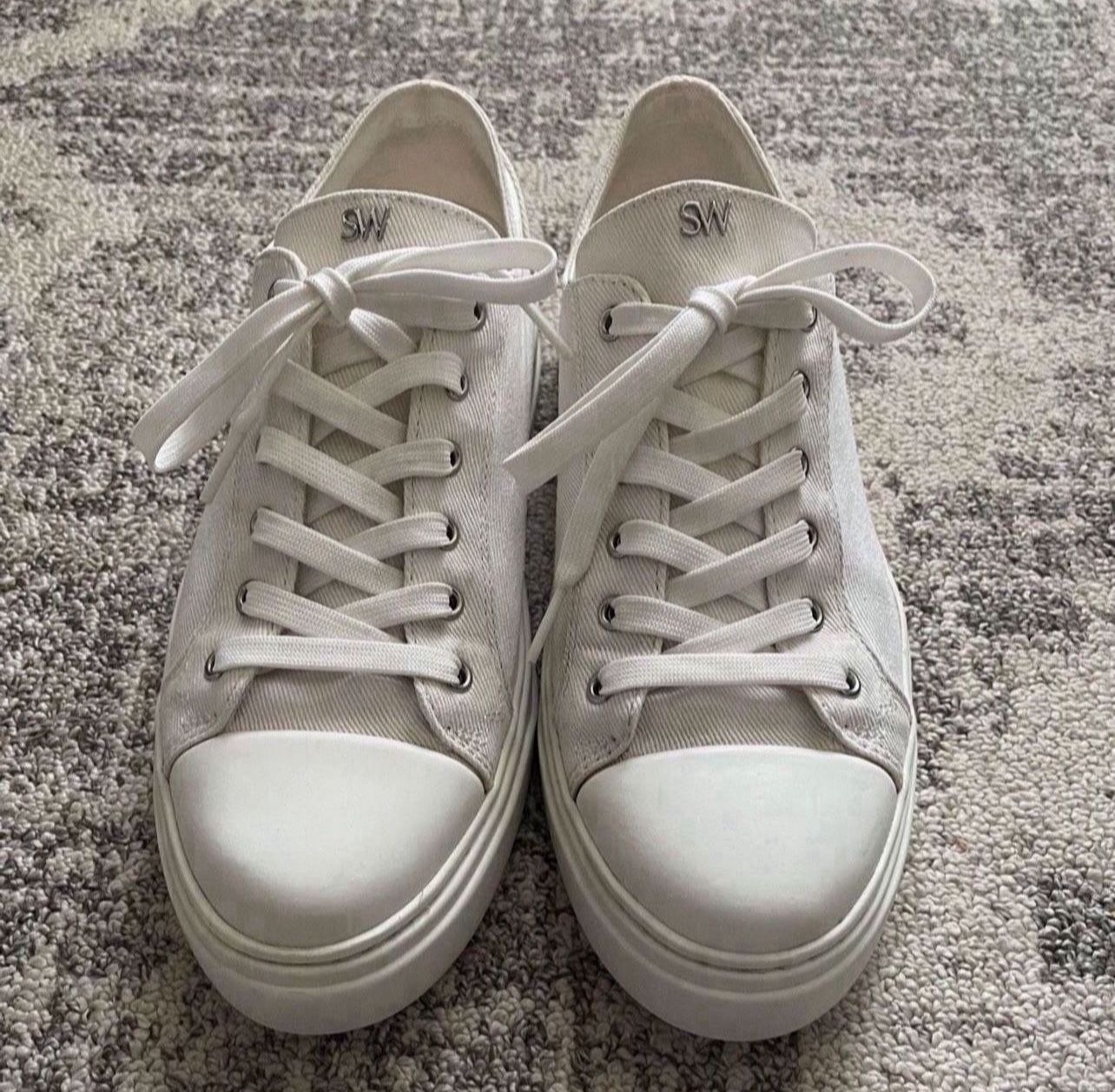 Stuart Weitzman Canvas Sammy Twill Sneakers in White Size 9