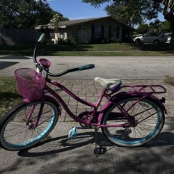 💜 Purple & Teal Cruiser Bike w/ Basket – Good Condition!