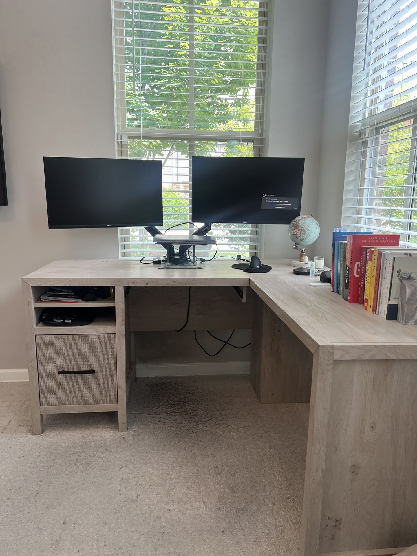 L Shaped Desk and 2 External Monitors