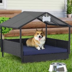 Wicker Dog Sofa With Roof And Cushion New 🆕 ! In Box! 📦