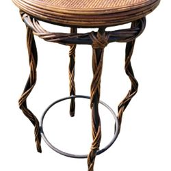 Round, Woven Rattan/Wicker Stool/Side Table. Rustic/Bohemian style, Twisted Ellegant legs