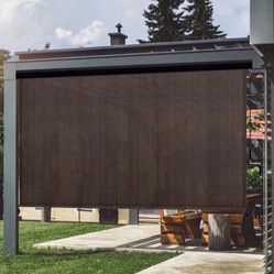 VICLLAX Premium Outdoor Roller Shade, 95% Patio Cordless Blinds with Weather Resistant Valance 6x8FT,Chocolate