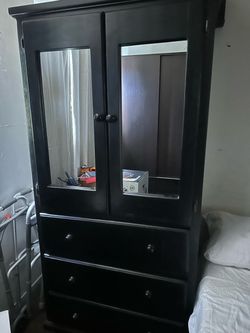 Black Wood Armoire with Mirror Panels