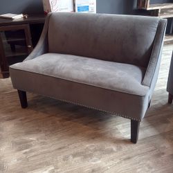 Velvet Loveseat Settee With Nailhead Trim - Grey