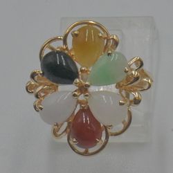 14KT YELLOW GOLD FASHION RING 3.8 GRAMS SIZE 6.5 WITH COLORFUL STONES. MINT CONDITION. 868495-1