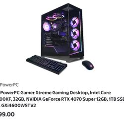 CyberPowerPC Gamer Xtreme Gaming Desktop, Intel Core i7-14700KF, 32GB, NVIDIA GeForce RTX 4070 Super 12GB, 1TB SSD, Black, GXi4600WSTV2
