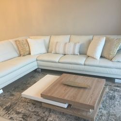 White Leather Sectional 