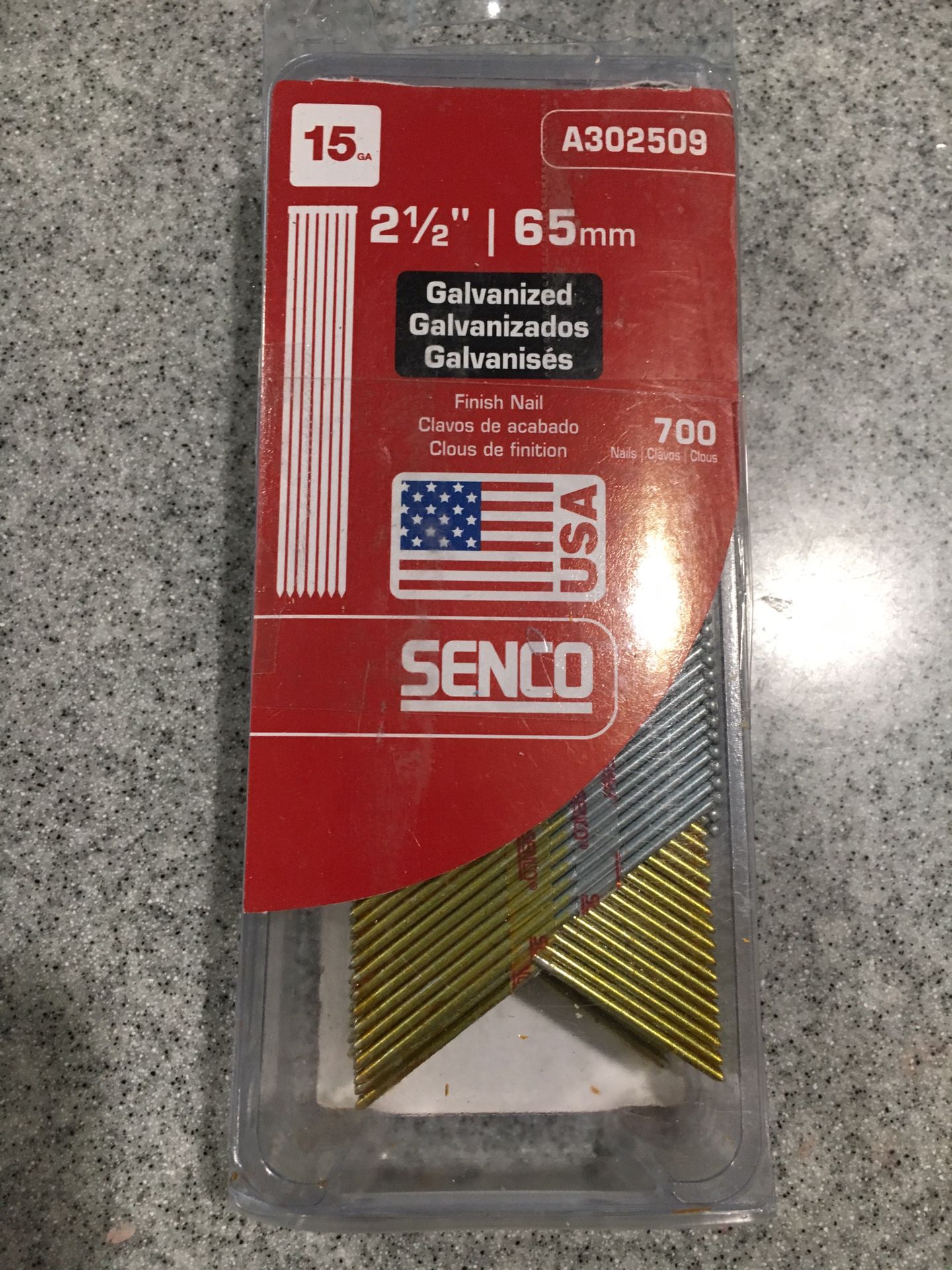 Senco 2.5”, 65mm, 15ga Galvanized nails for nail gun