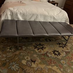 Leather Bench By Bernhardt Grey Leather And Steel