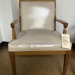 Cream Leather And Wood Chair
