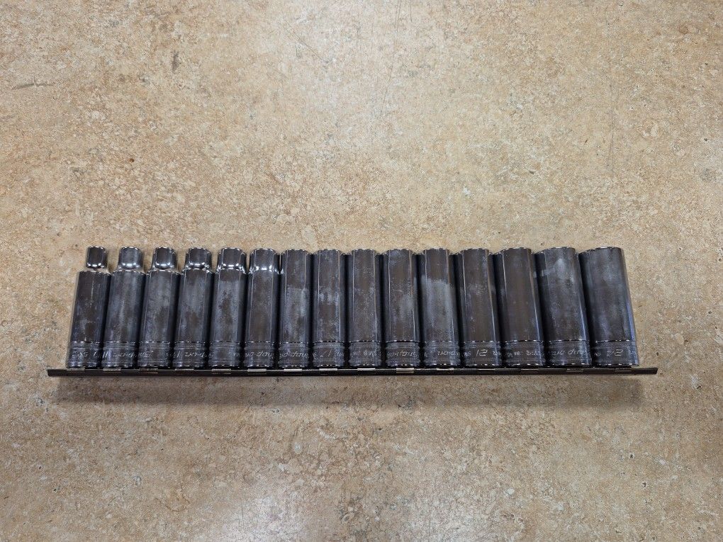 Snap On 15 Piece Deep Metric Socket Set 10mm -24mm 313SMYA Set With Extra Sockets