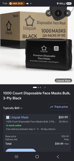 Litepak Black Disposable Face Masks 1000 Count