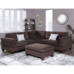 Brown Velvet Fabric Reversible Sectional With Ottoman On Sale Brand New In Box Firm Price $599