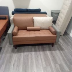 Two Seat Loveseat Leather Couch Mix Color