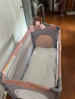 White Swan Rocking Horse and Pink/gray playard