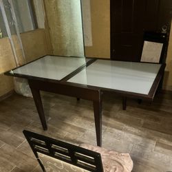 Expanded Dining room Table And 3 Ceiling Chandeliers