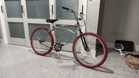 Chrome Cruiser Bike with Red Tires