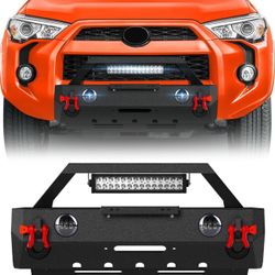 SUORTO Front Bumper Compatible with 2010-2023 Toyota 4Runner 5th Gen (Excludes 2010-2013 SR5) Off-Road Bumper with Winch Plate, Skid Plate, 3 LED Ligh